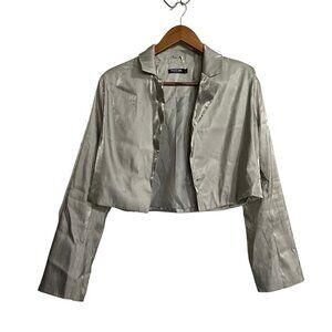 Nasty Gal Womens Metallic Green Cropped Long Sleeve Blazer Jacket Size 6